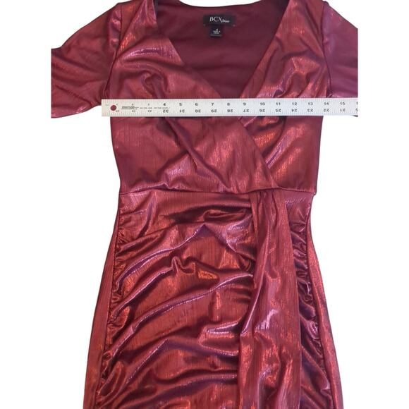 BCX Dress Size Small Red Long Sleeve Faux Wrap Surplice Long Sleeves - Picture 3 of 10